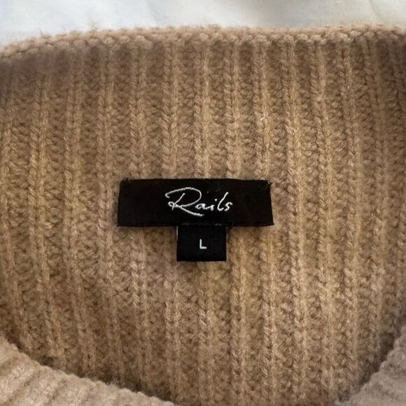 Rails Claudia Stripe Funnel Neck Sweater in Camel/Ebony Size Large - Picture 10 of 11